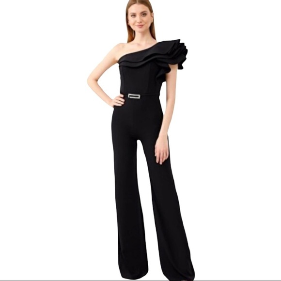 Odrella Serena NWT One Shoulder Ruffled Jumpsuit - Picture 2 of 15